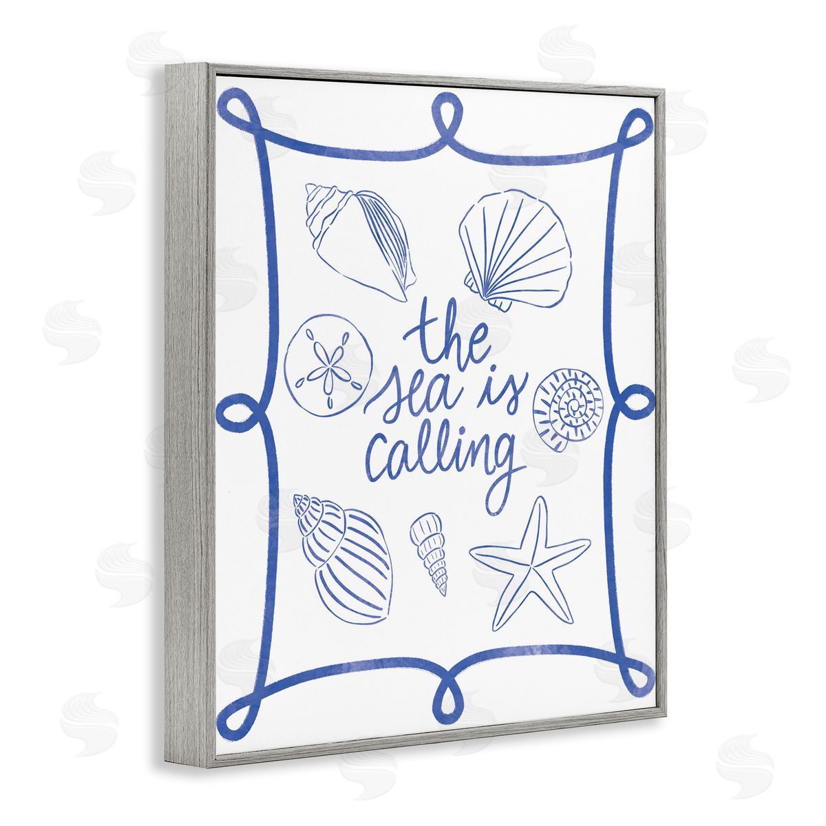 Sea Is Calling with Shells Grey Frame Print Wall Art, Home Decor by Taylor Shannon Designs
