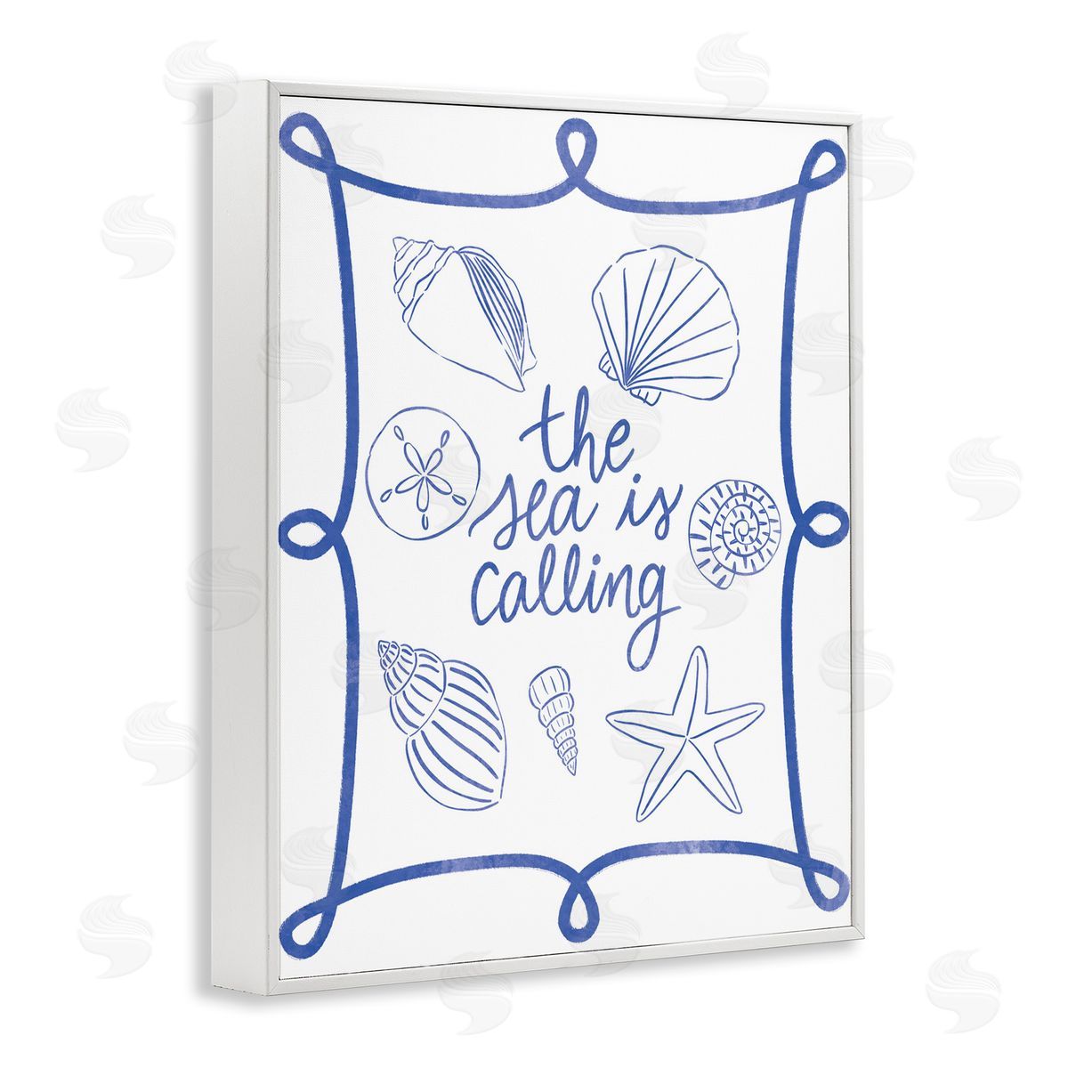 Sea Is Calling with Shells White Frame Print Wall Art, Home Decor by Taylor Shannon Designs