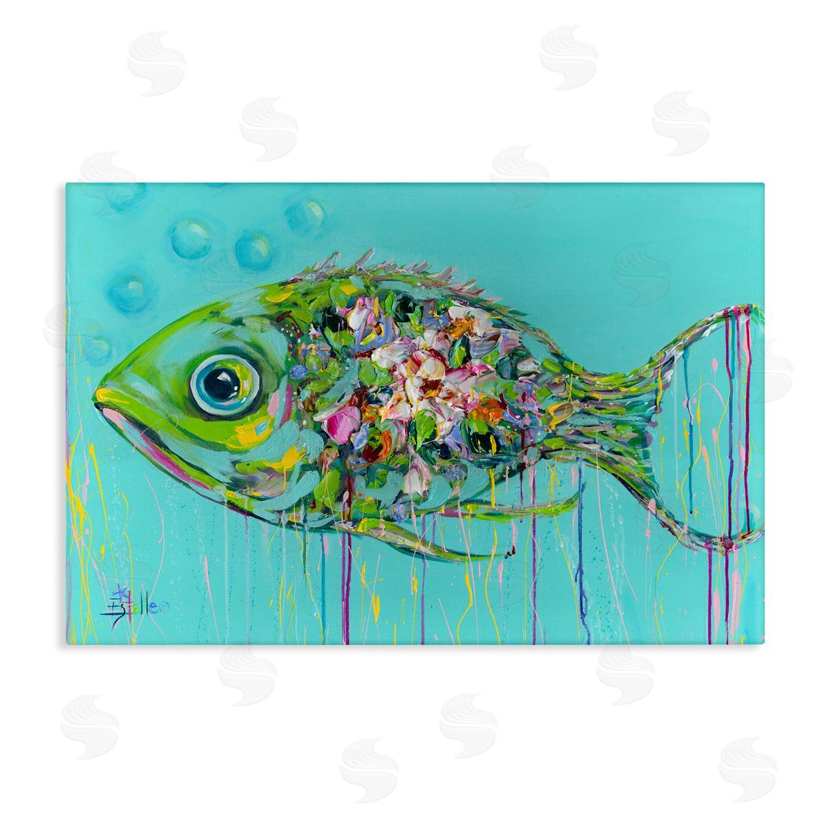 Painterly Drip Fish Canvas Wall Art, Home Decor by Estelle Grengs