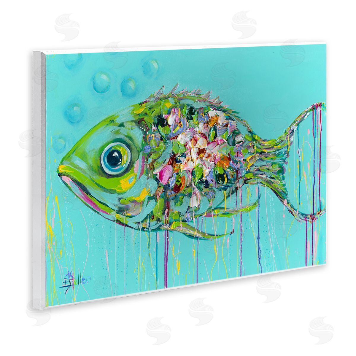 Painterly Drip Fish Wood Plaque Wall Art, Home Decor by Estelle Grengs