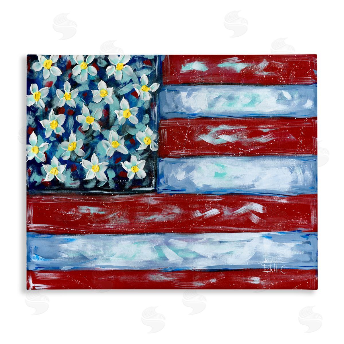 Flower Stars & Stripes Flag Canvas Wall Art, Home Decor by Estelle Grengs