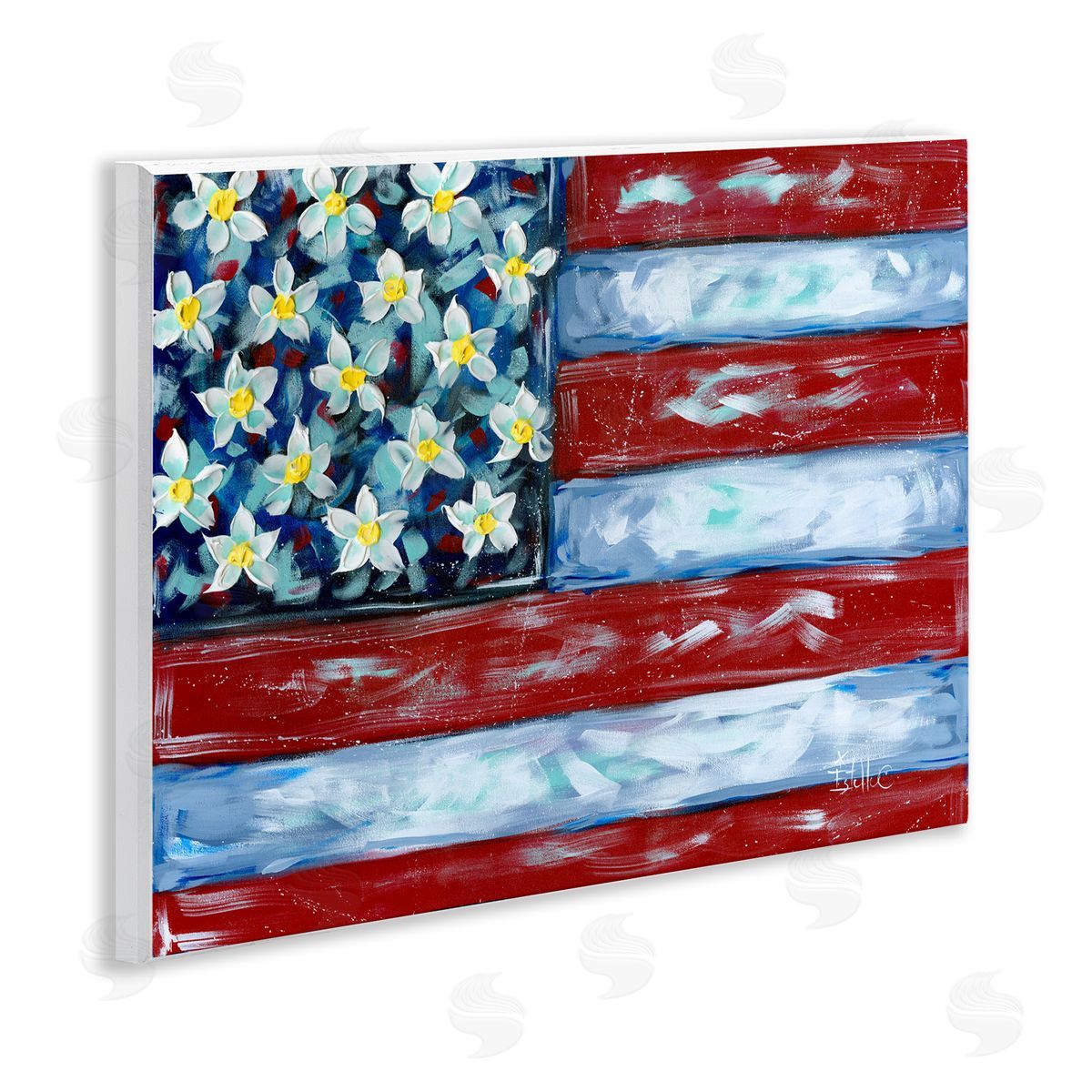 Flower Stars & Stripes Flag Wood Plaque Wall Art, Home Decor by Estelle Grengs
