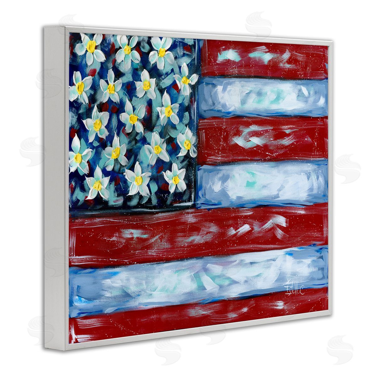 Flower Stars & Stripes Flag White Frame Print Wall Art, Home Decor by Estelle Grengs