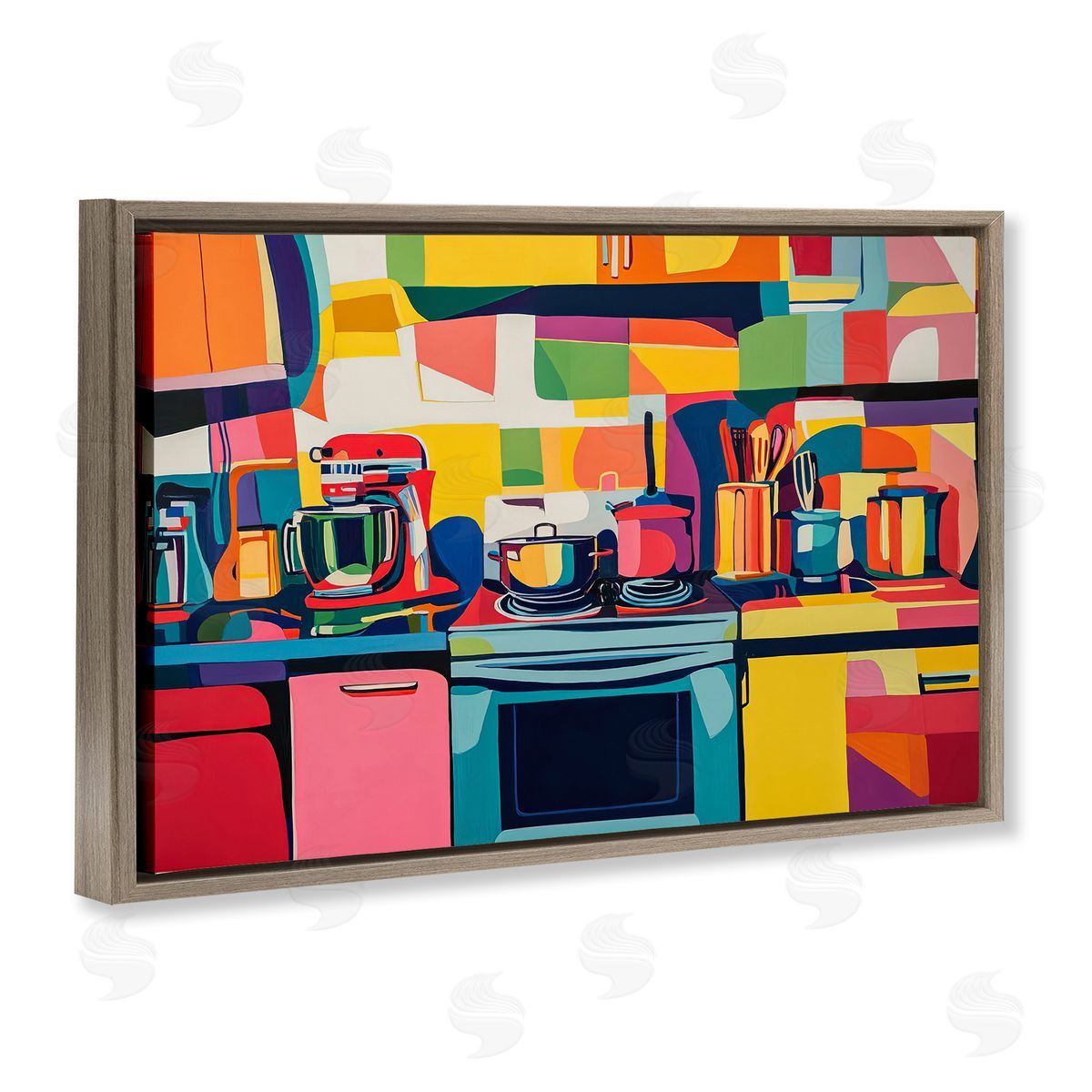 Whimsical Hued Kitchen Brown Floating Frame Canvas Wall Art, Home Decor by LSR Design Studio
