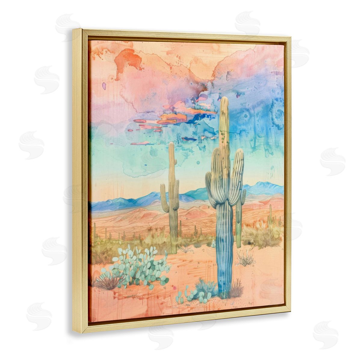 Pastel Desert Sky Gold Floating Frame Canvas Wall Art, Home Decor by LSR Design Studio