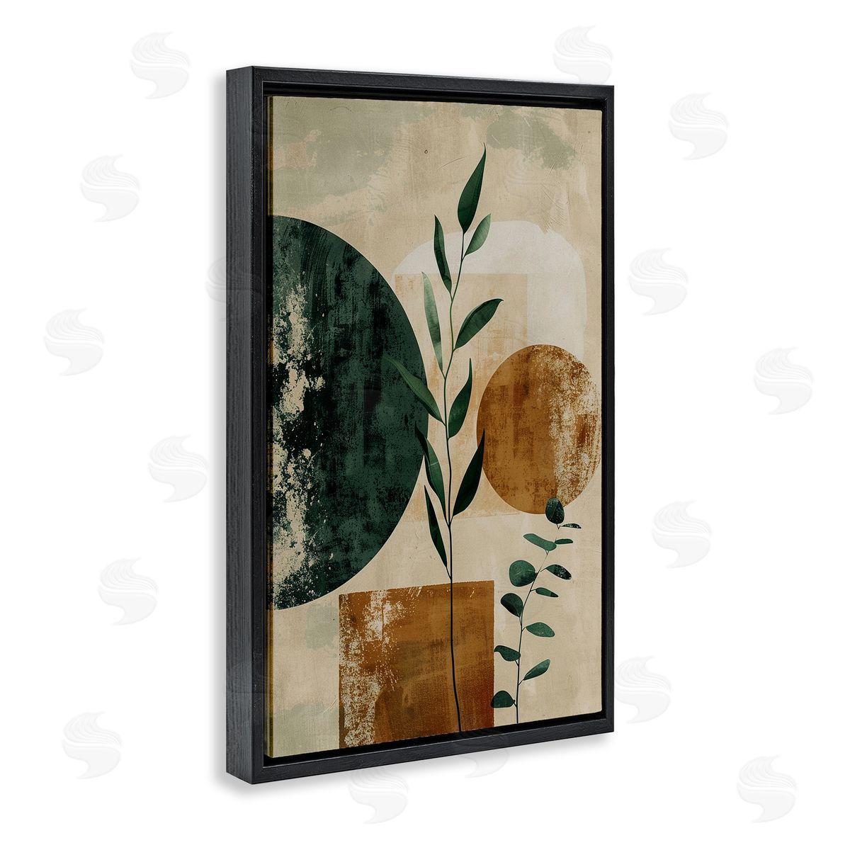 Rustic Sprigs & Shapes Black Floating Frame Canvas Wall Art, Home Decor by LSR Design Studio