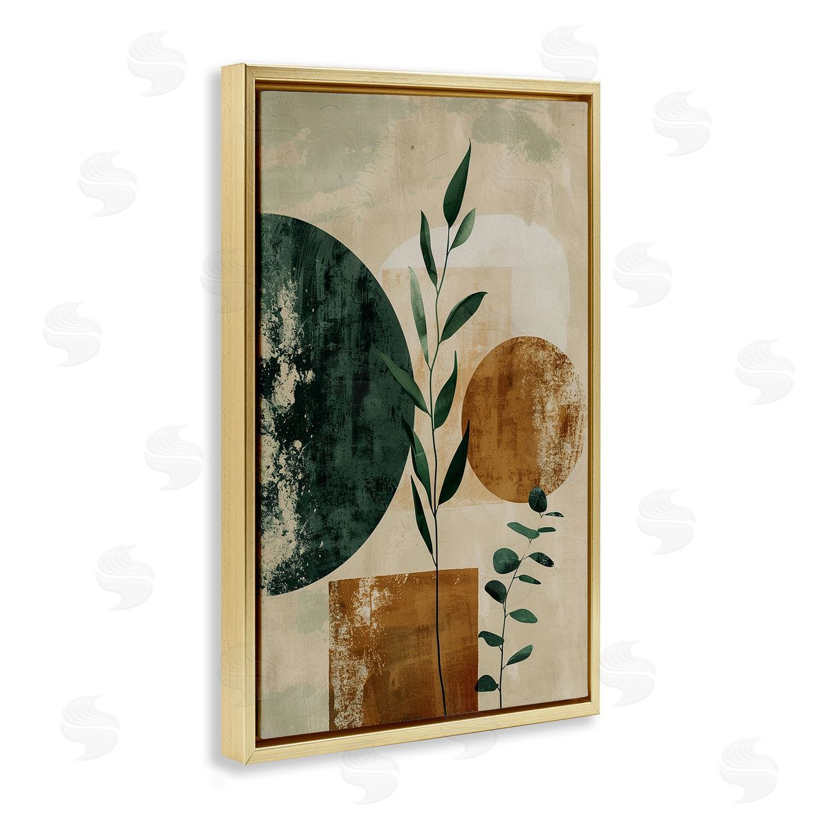 Rustic Sprigs & Shapes Gold Floating Frame Canvas Wall Art, Home Decor by LSR Design Studio