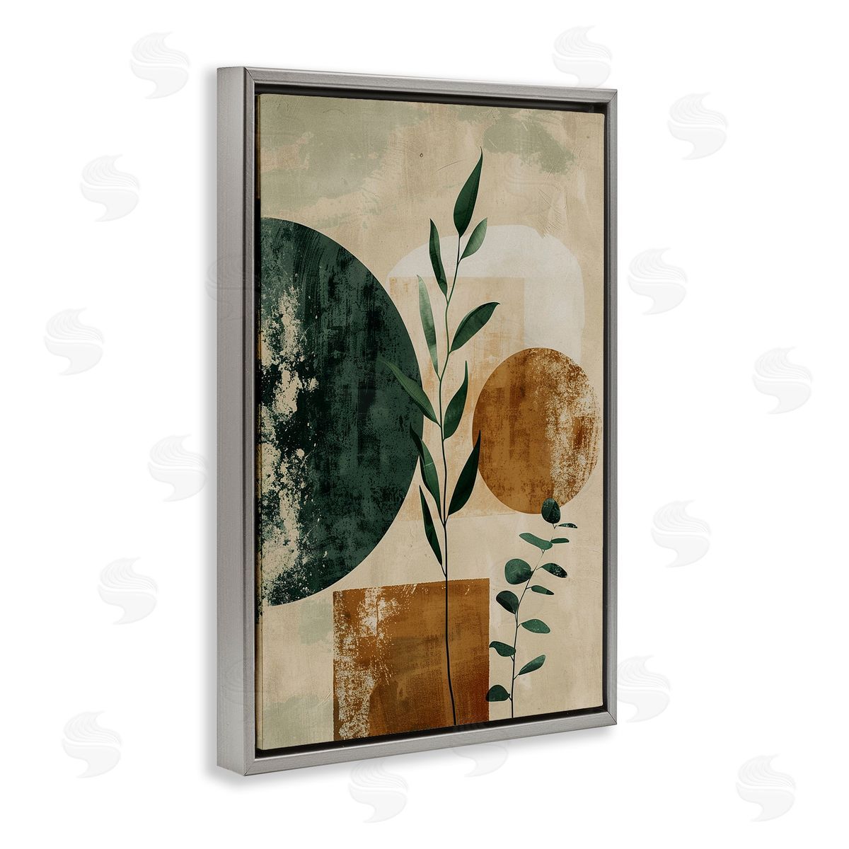 Rustic Sprigs & Shapes Grey Floating Frame Canvas Wall Art, Home Decor by LSR Design Studio