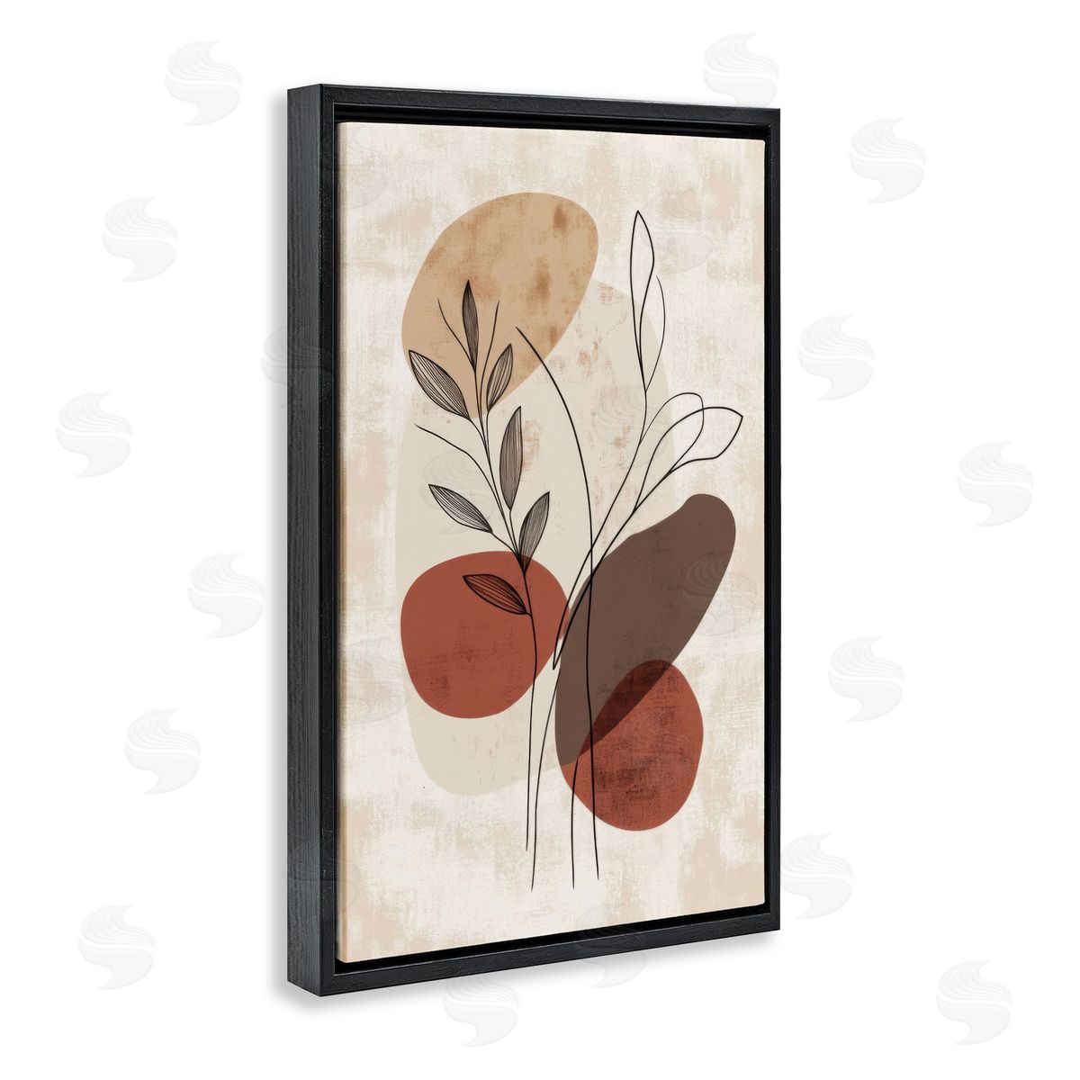 Sprig Outlines Neutrals Black Floating Frame Canvas Wall Art, Home Decor by LSR Design Studio
