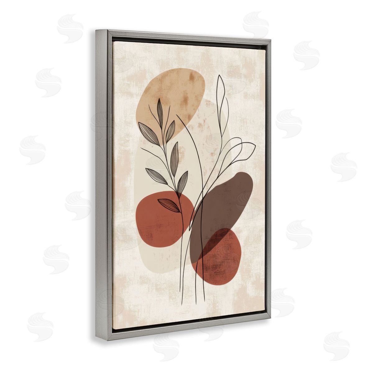 Sprig Outlines Neutrals Grey Floating Frame Canvas Wall Art, Home Decor by LSR Design Studio