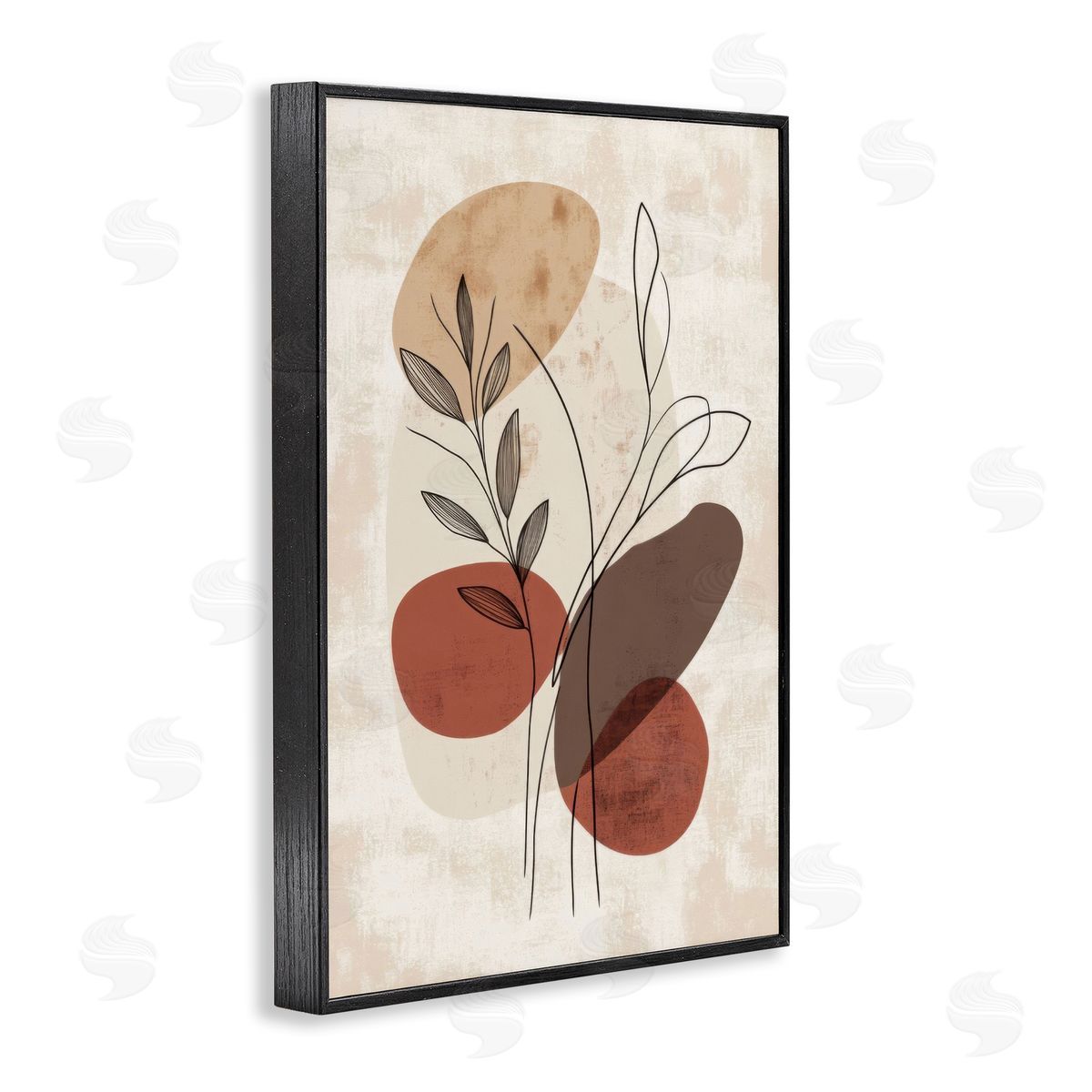 Sprig Outlines Neutrals Black Frame Print Wall Art, Home Decor by LSR Design Studio