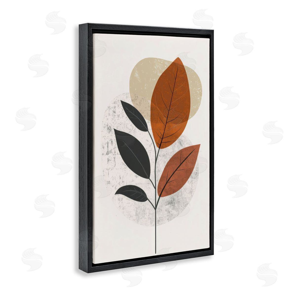 Autumnal Neutral Leaves Black Floating Frame Canvas Wall Art, Home Decor by LSR Design Studio