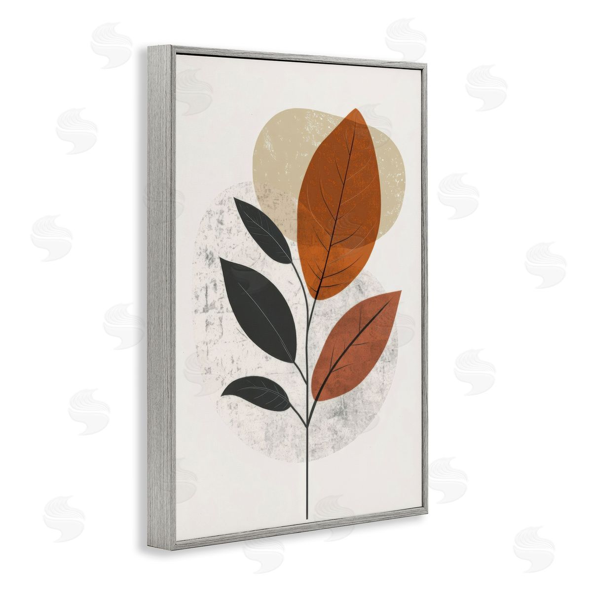 Autumnal Neutral Leaves Grey Frame Print Wall Art, Home Decor by LSR Design Studio