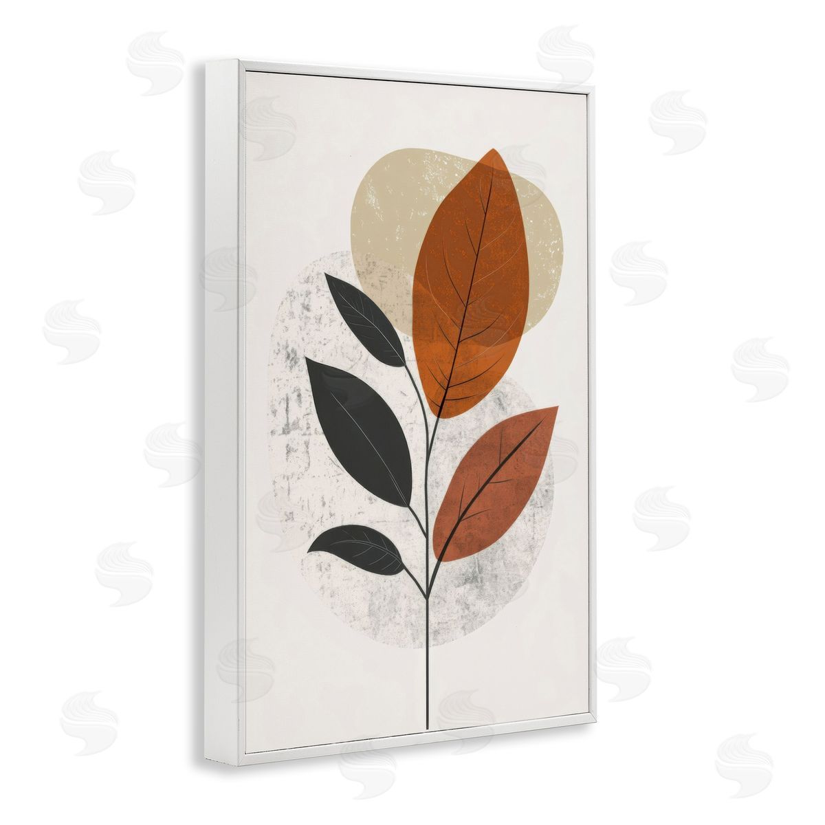 Autumnal Neutral Leaves White Frame Print Wall Art, Home Decor by LSR Design Studio