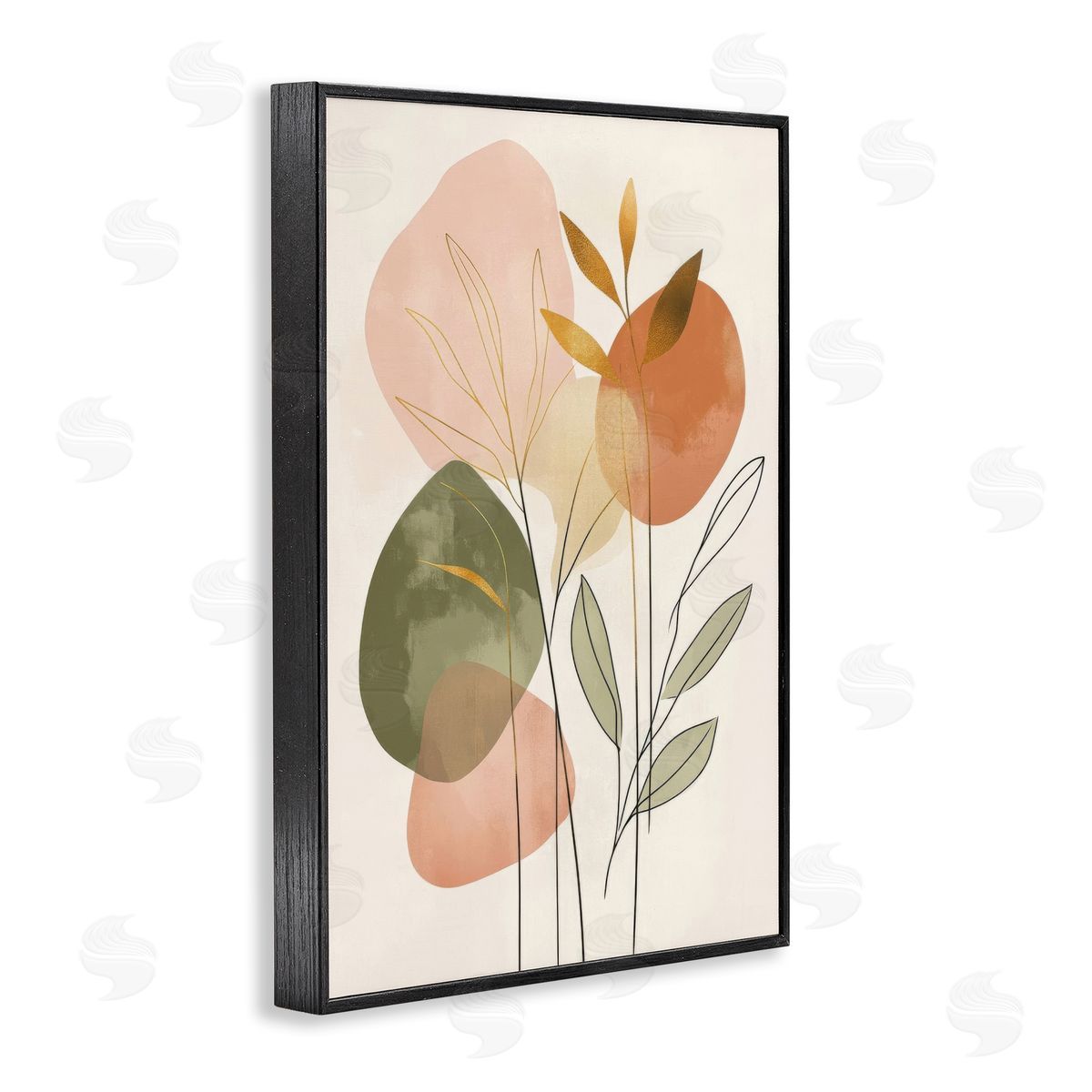 Soft Organic Shape Botanicals Black Frame Print Wall Art, Home Decor by LSR Design Studio