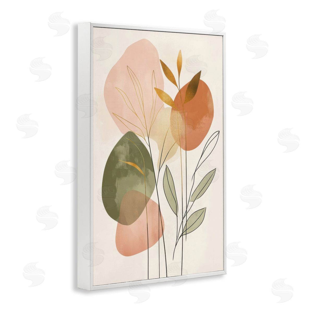 Soft Organic Shape Botanicals White Frame Print Wall Art, Home Decor by LSR Design Studio