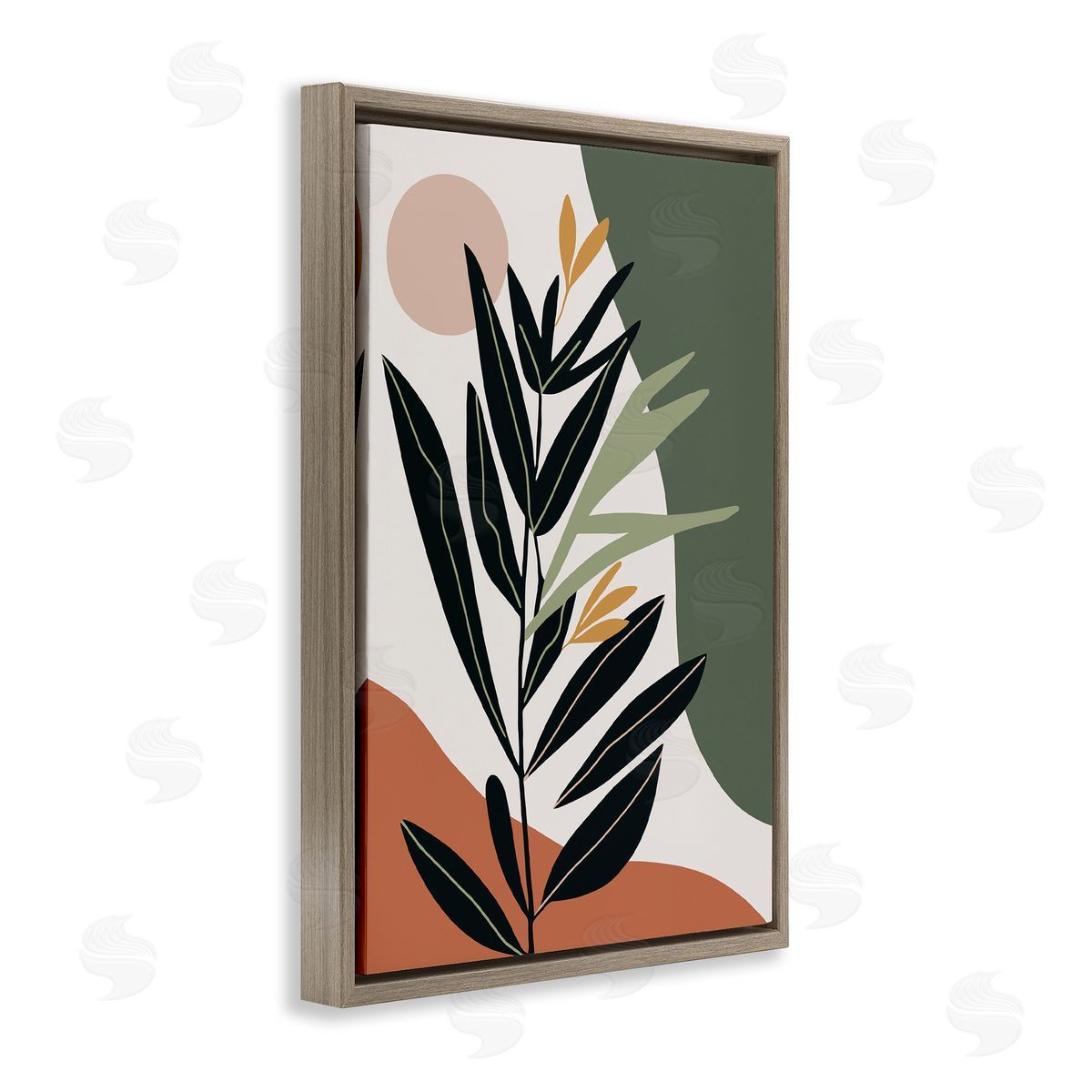 Earthy Tropical Foliage Brown Floating Frame Canvas Wall Art, Home Decor by LSR Design Studio
