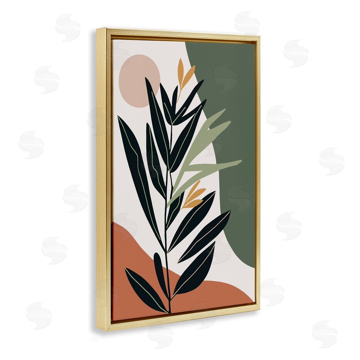Earthy Tropical Foliage Gold Floating Frame Canvas Wall Art, Home Decor by LSR Design Studio