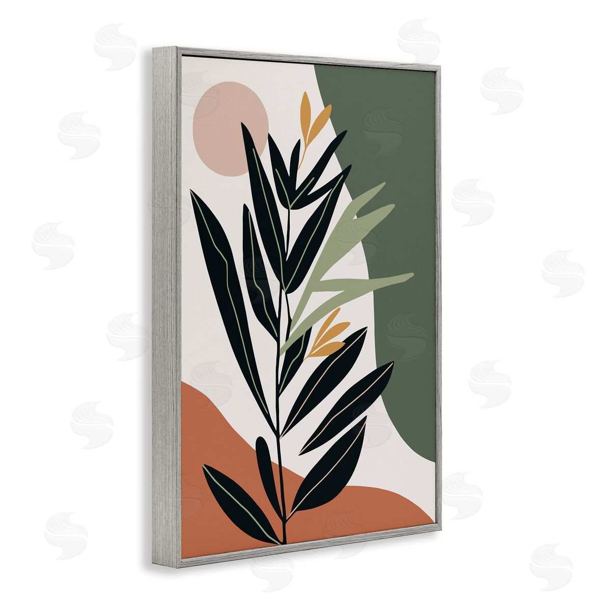 Earthy Tropical Foliage Grey Frame Print Wall Art, Home Decor by LSR Design Studio