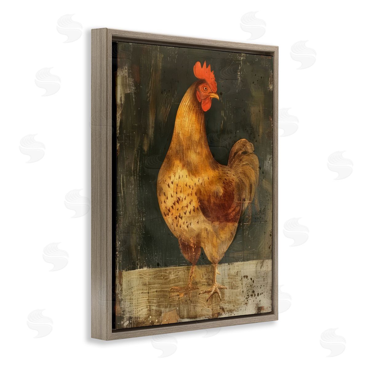 Chicken on Rustic Background Brown Floating Frame Canvas Wall Art, Home Decor by LSR Design Studio
