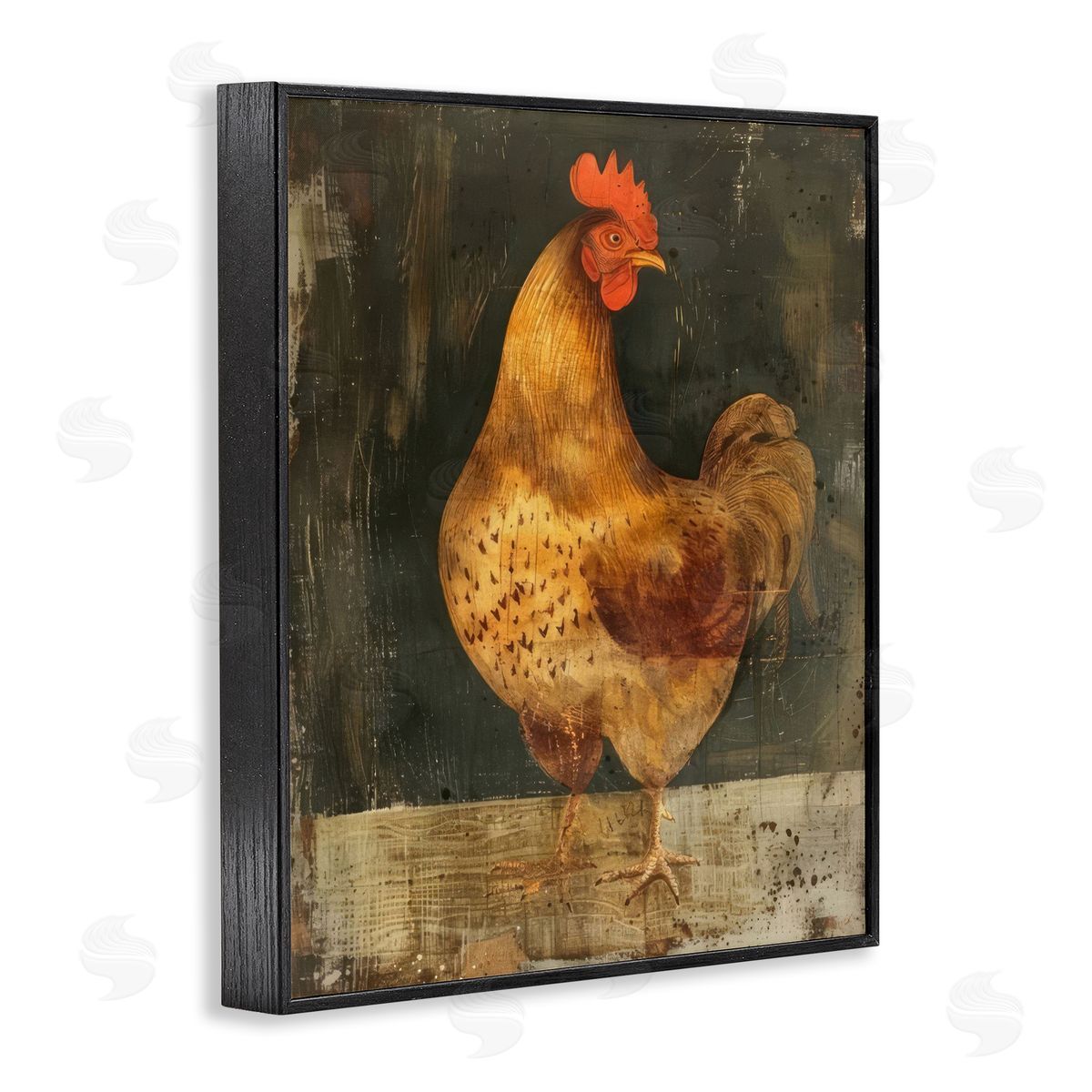 Chicken on Rustic Background Black Frame Print Wall Art, Home Decor by LSR Design Studio