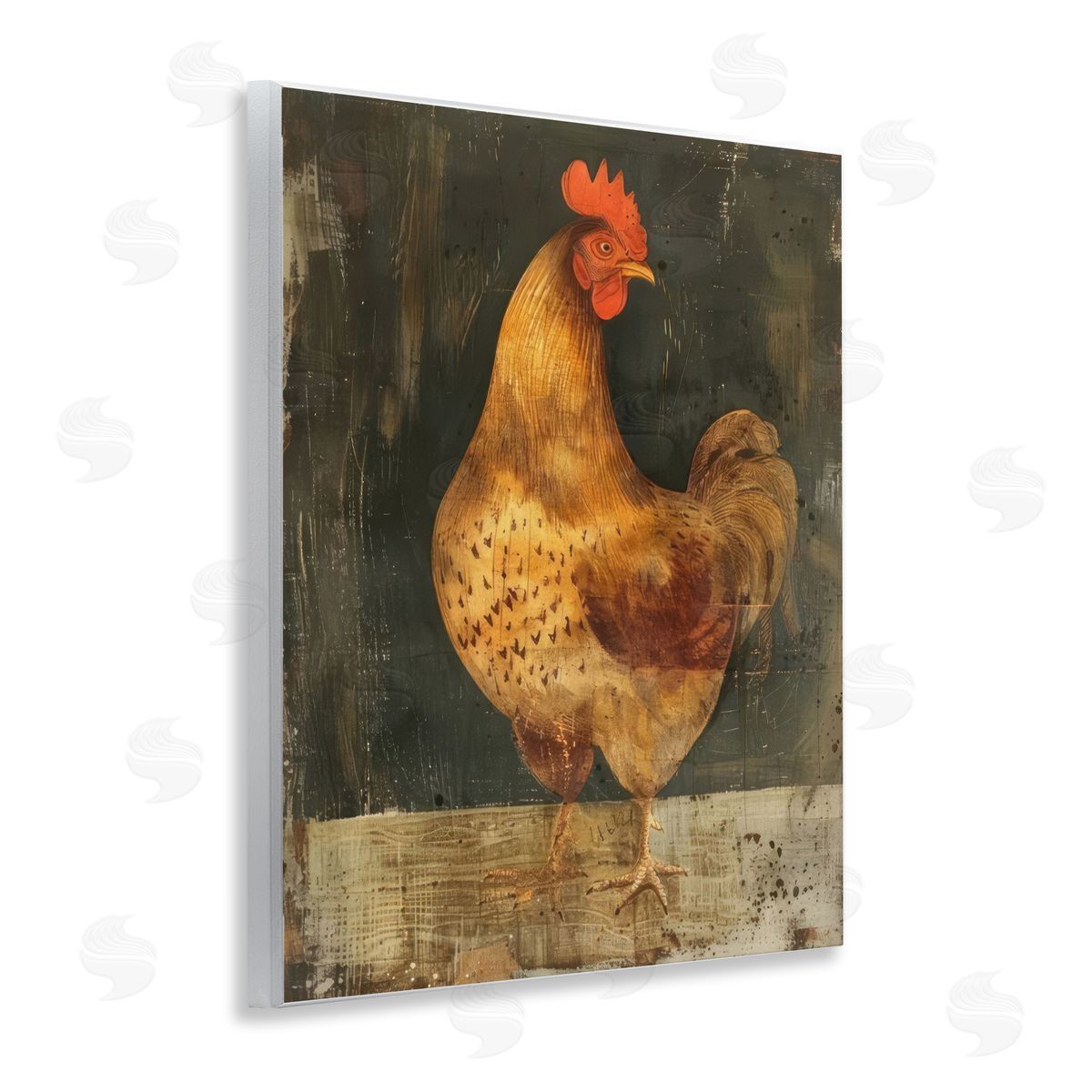 Chicken on Rustic Background Wood Plaque Wall Art, Home Decor by LSR Design Studio