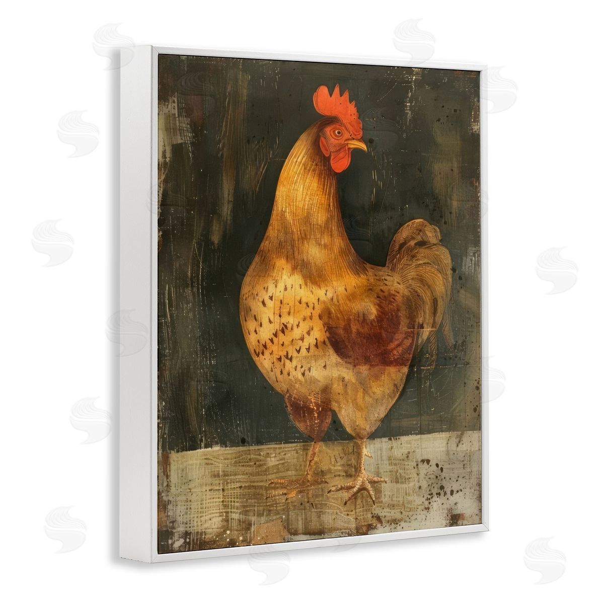 Chicken on Rustic Background White Frame Print Wall Art, Home Decor by LSR Design Studio