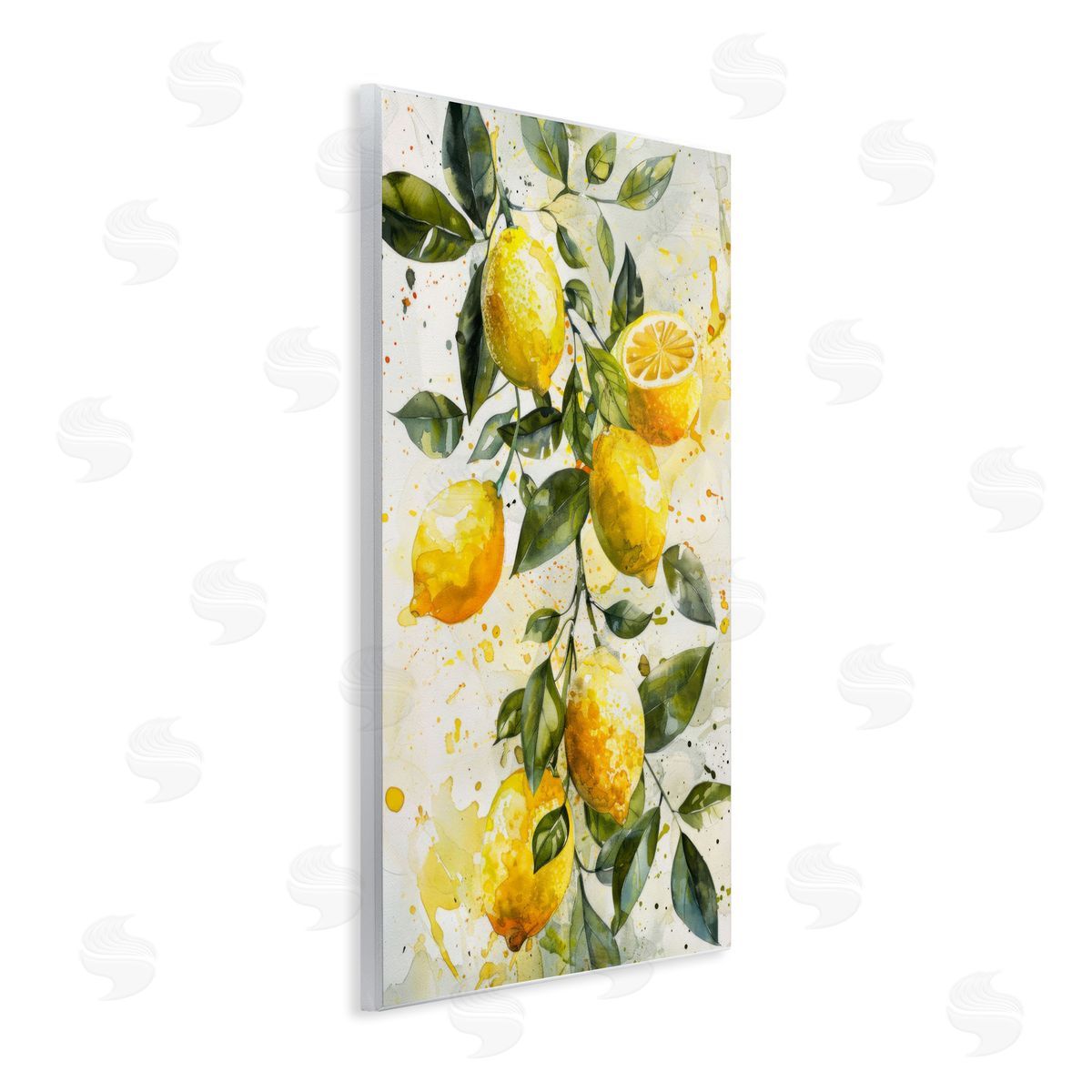 Lemon Watercolor Splashes Wood Plaque Wall Art, Home Decor by LSR Design Studio