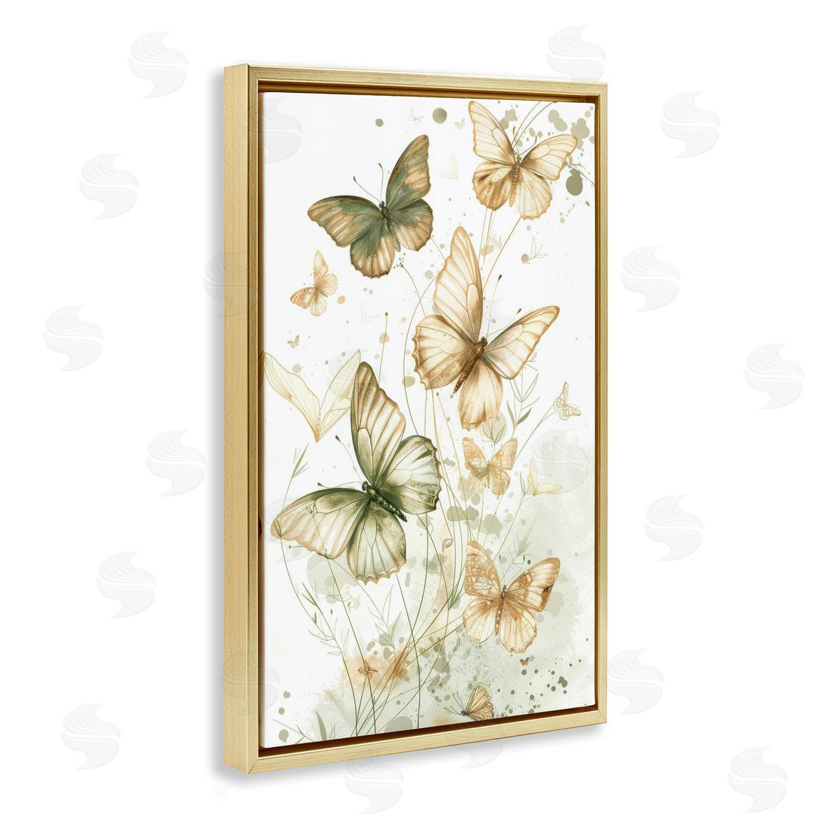 Neutral Watercolor Butterflies Gold Floating Frame Canvas Wall Art, Home Decor by LSR Design Studio