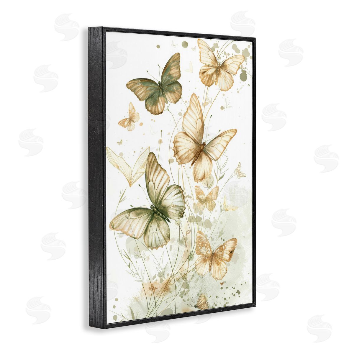 Neutral Watercolor Butterflies Black Frame Print Wall Art, Home Decor by LSR Design Studio