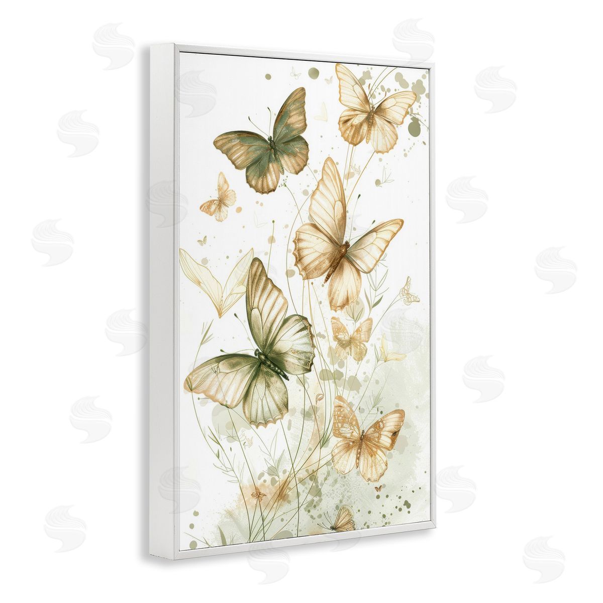 Neutral Watercolor Butterflies White Frame Print Wall Art, Home Decor by LSR Design Studio