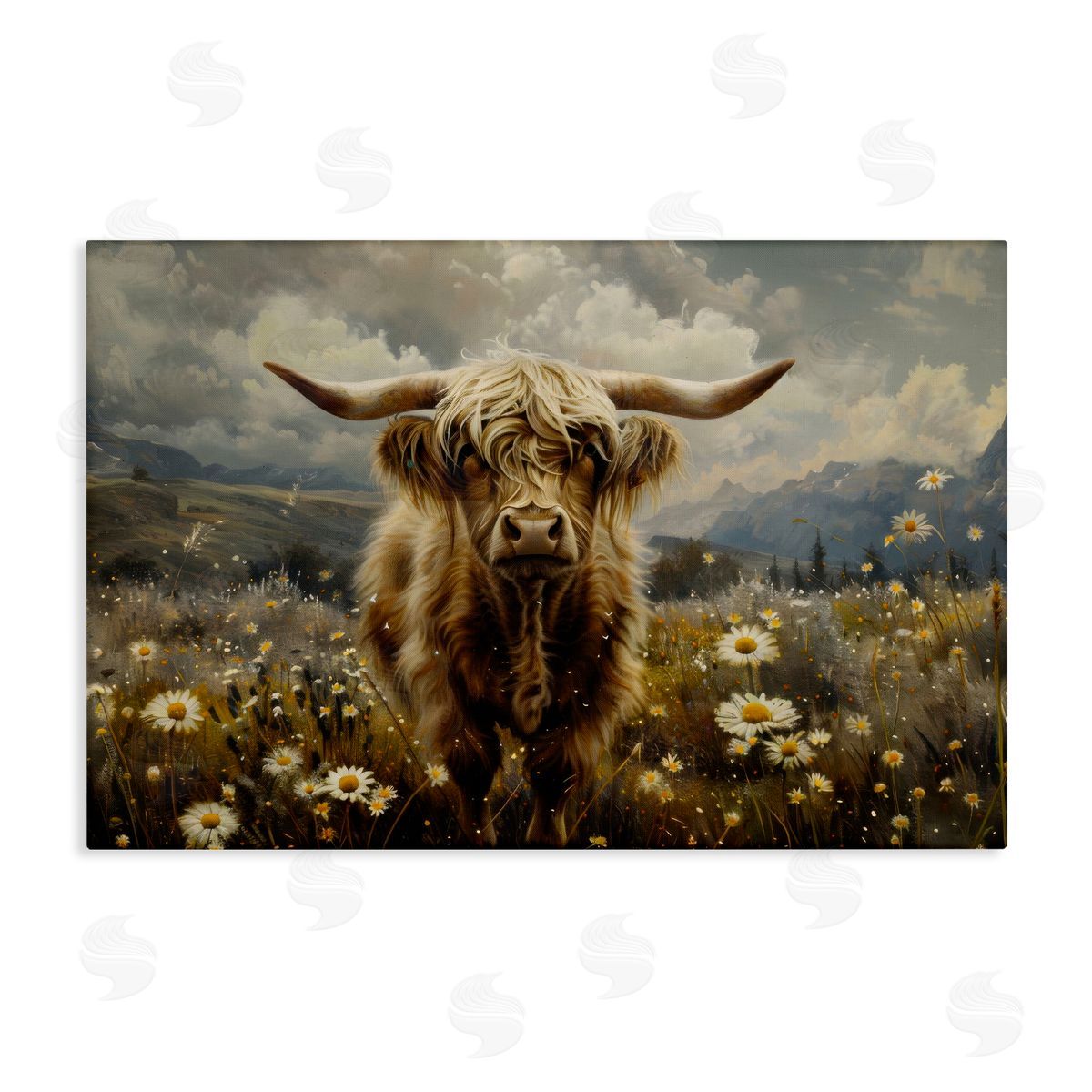 Cattle in Daisy Field Canvas Wall Art, Home Decor by LSR Design Studio