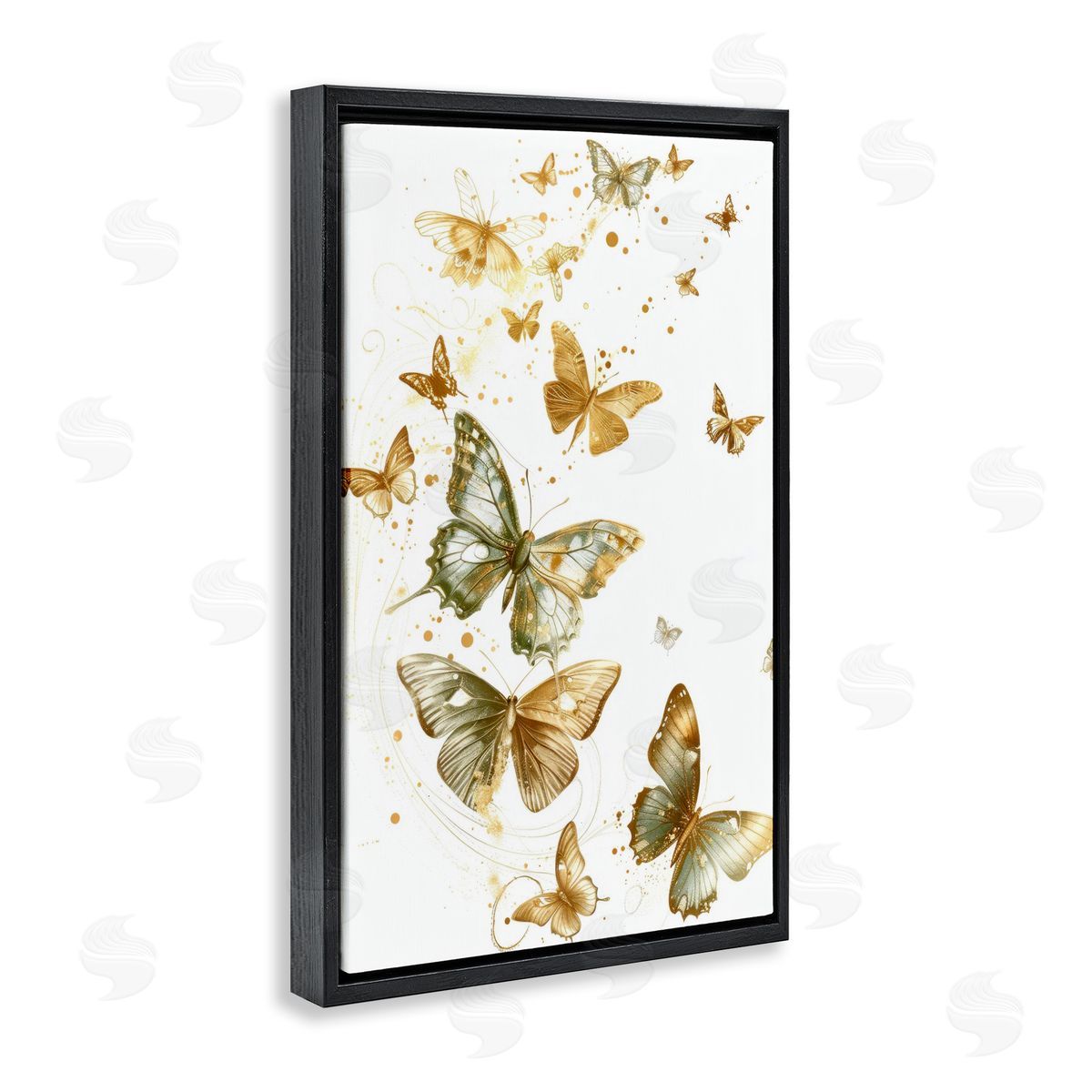 Butterfly Trail with Speckles Black Floating Frame Canvas Wall Art, Home Decor by LSR Design Studio