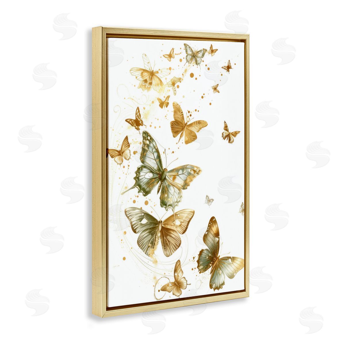 Butterfly Trail with Speckles Gold Floating Frame Canvas Wall Art, Home Decor by LSR Design Studio