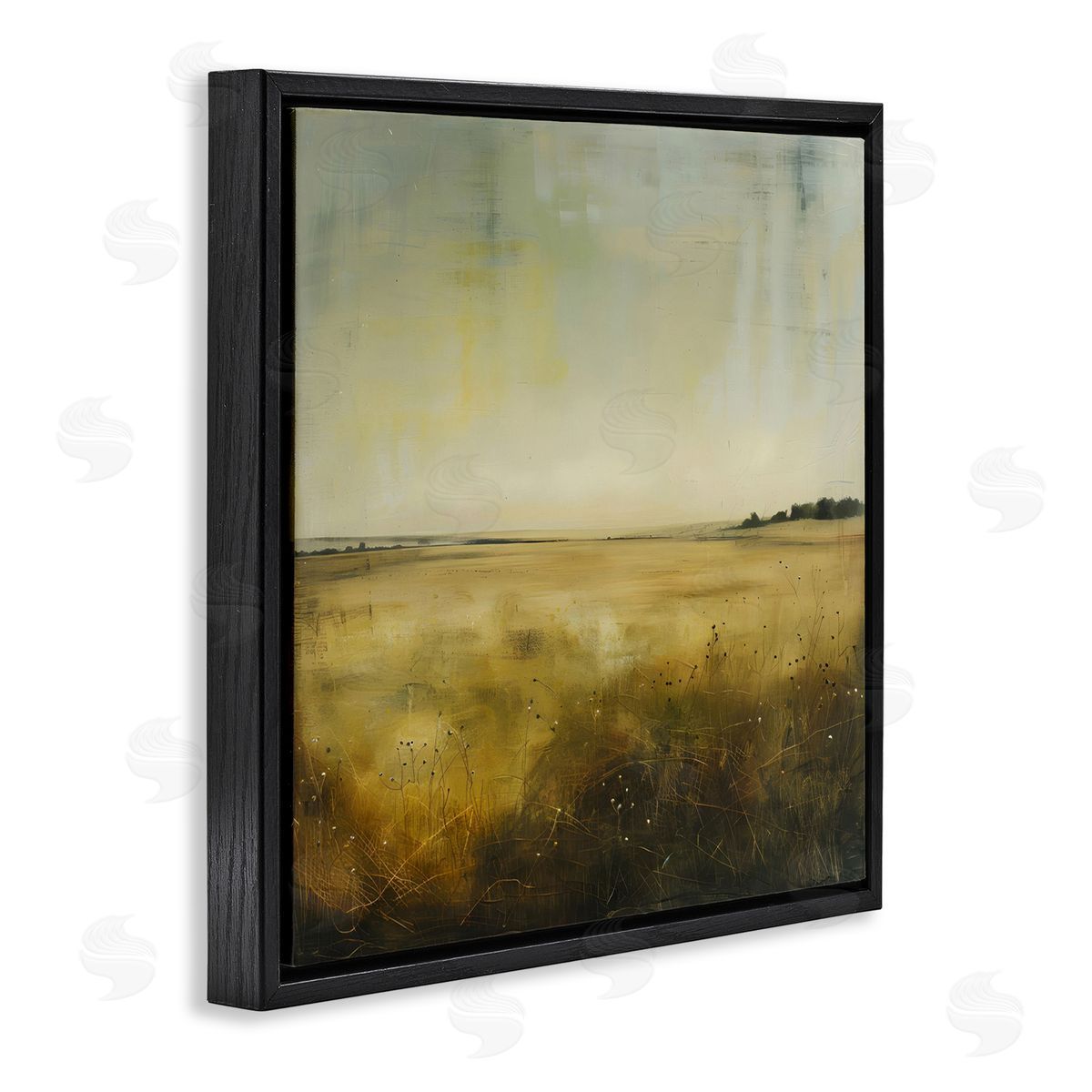 Farmhouse Field Abstraction Black Floating Frame Canvas Wall Art, Home Decor by LSR Design Studio