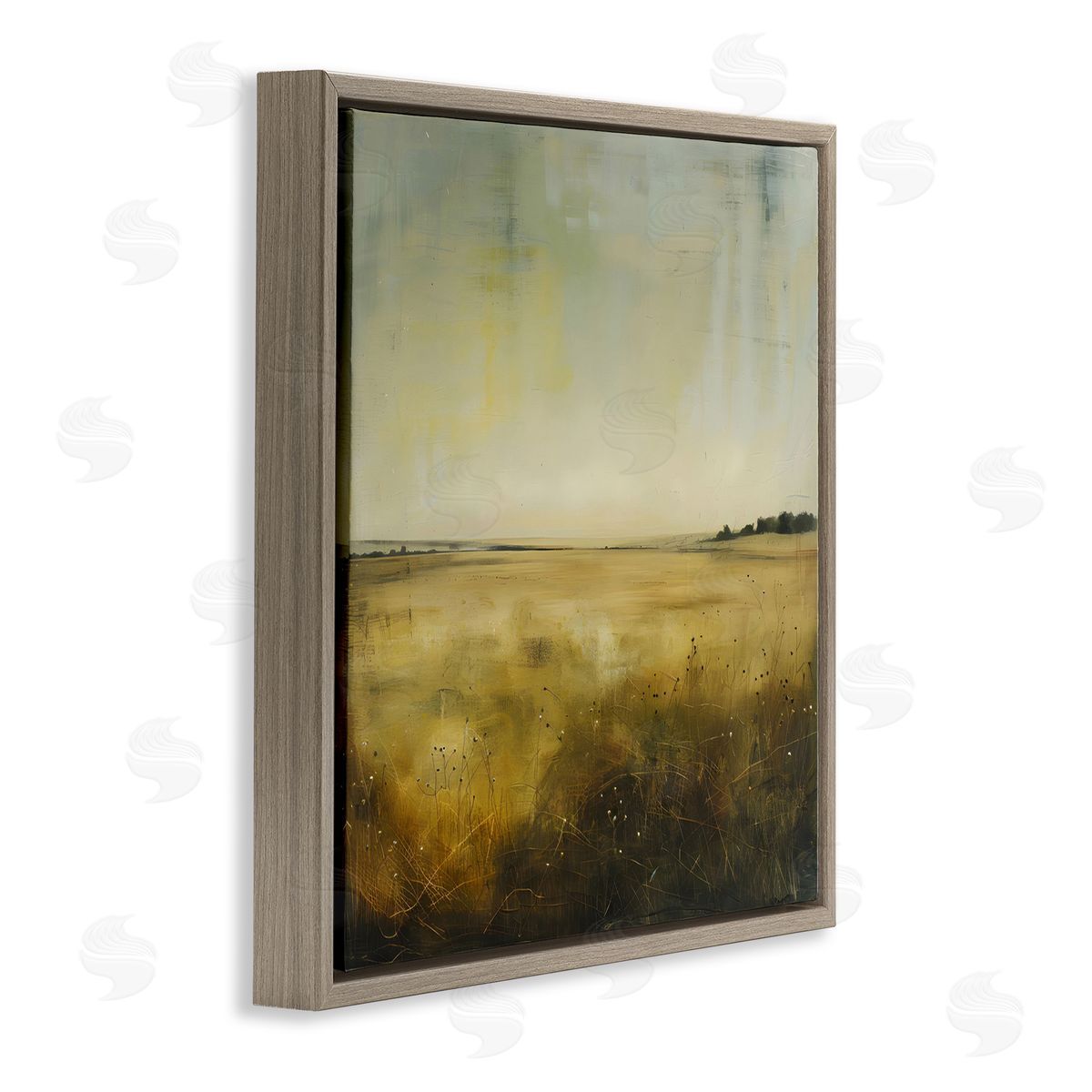 Farmhouse Field Abstraction Brown Floating Frame Canvas Wall Art, Home Decor by LSR Design Studio