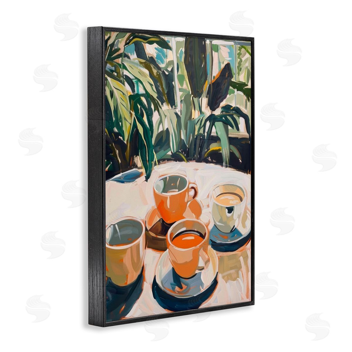 Coffee Time Among Plants Black Frame Print Wall Art, Home Decor by LSR Design Studio