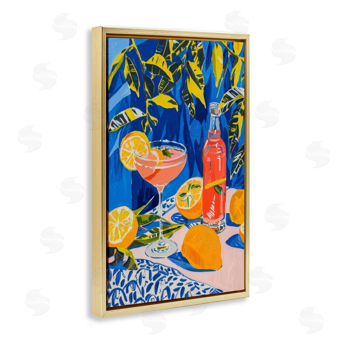 Citrus Cocktail Still Life Gold Floating Frame Canvas Wall Art, Home Decor by LSR Design Studio