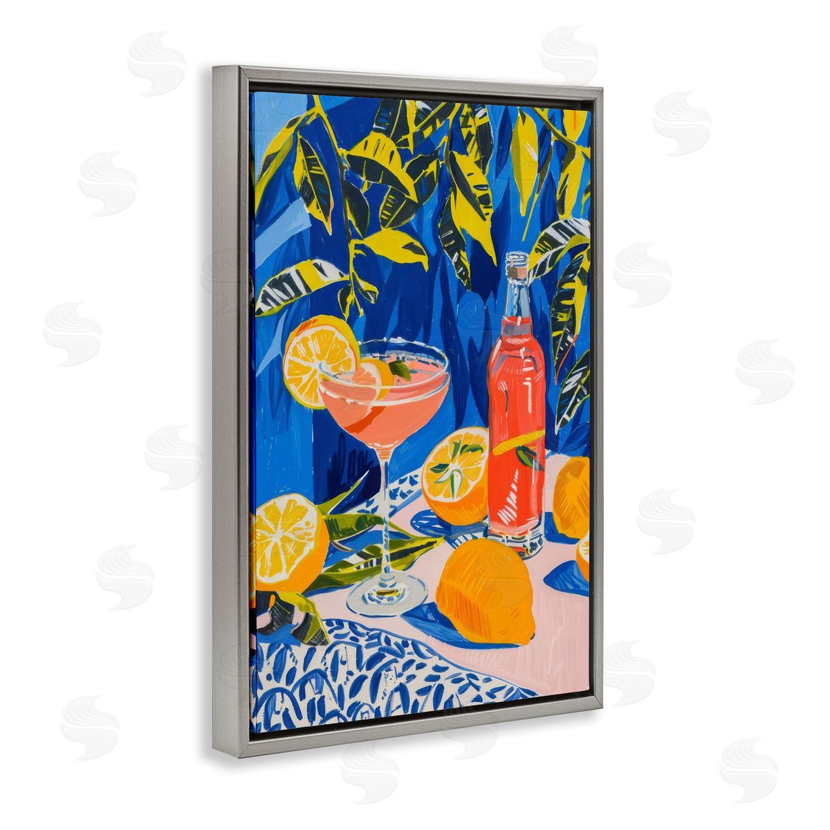 Citrus Cocktail Still Life Grey Floating Frame Canvas Wall Art, Home Decor by LSR Design Studio