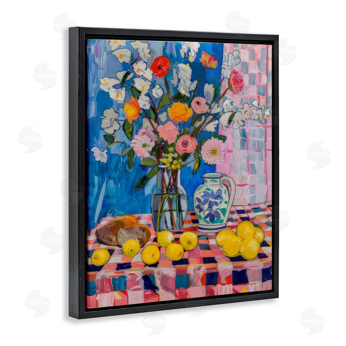 Florals & Lemons Whimsy Black Floating Frame Canvas Wall Art, Home Decor by LSR Design Studio