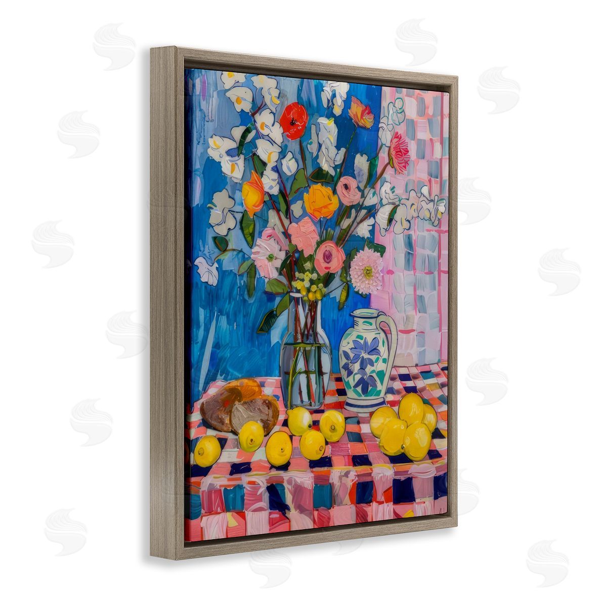 Florals & Lemons Whimsy Brown Floating Frame Canvas Wall Art, Home Decor by LSR Design Studio