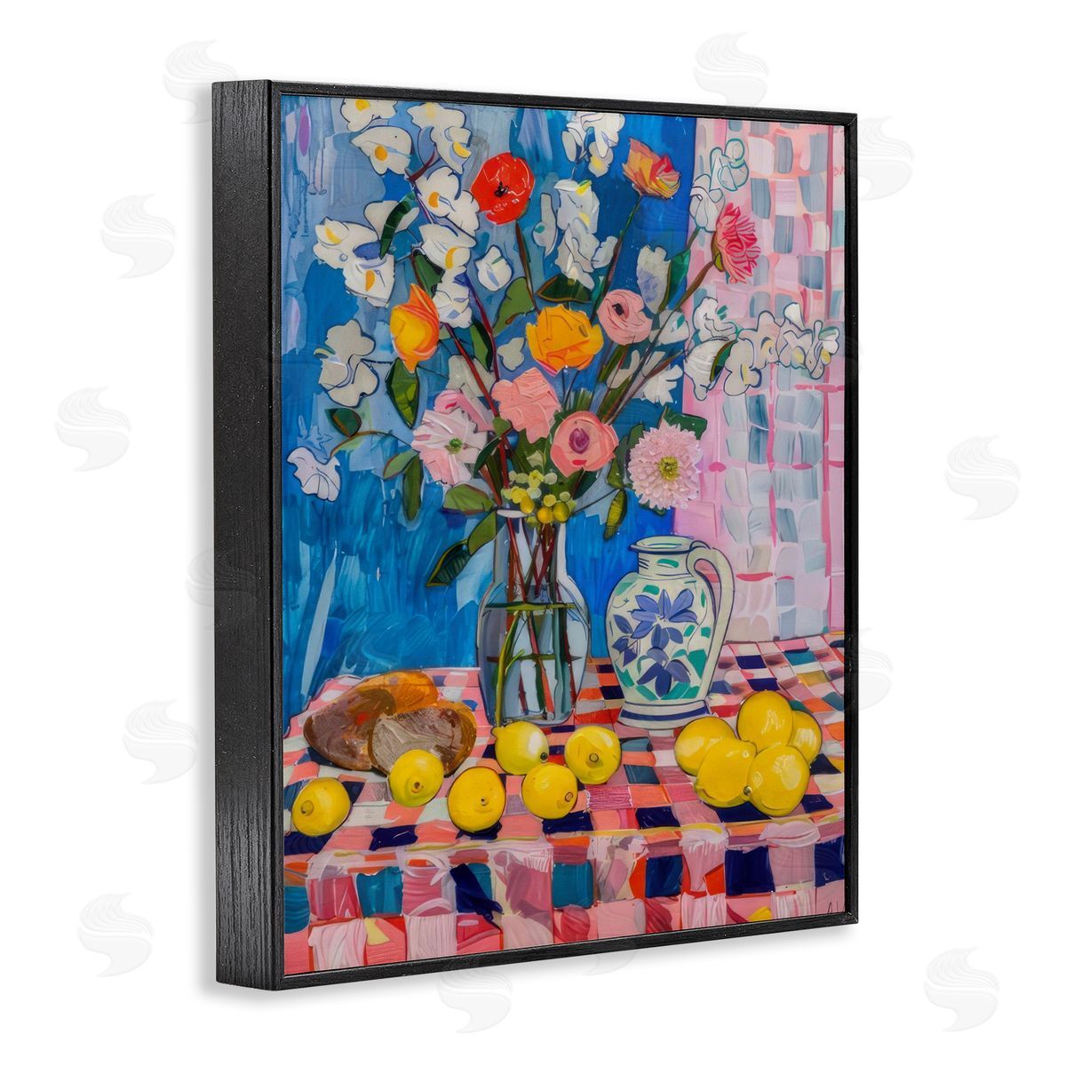 Florals & Lemons Whimsy Black Frame Print Wall Art, Home Decor by LSR Design Studio
