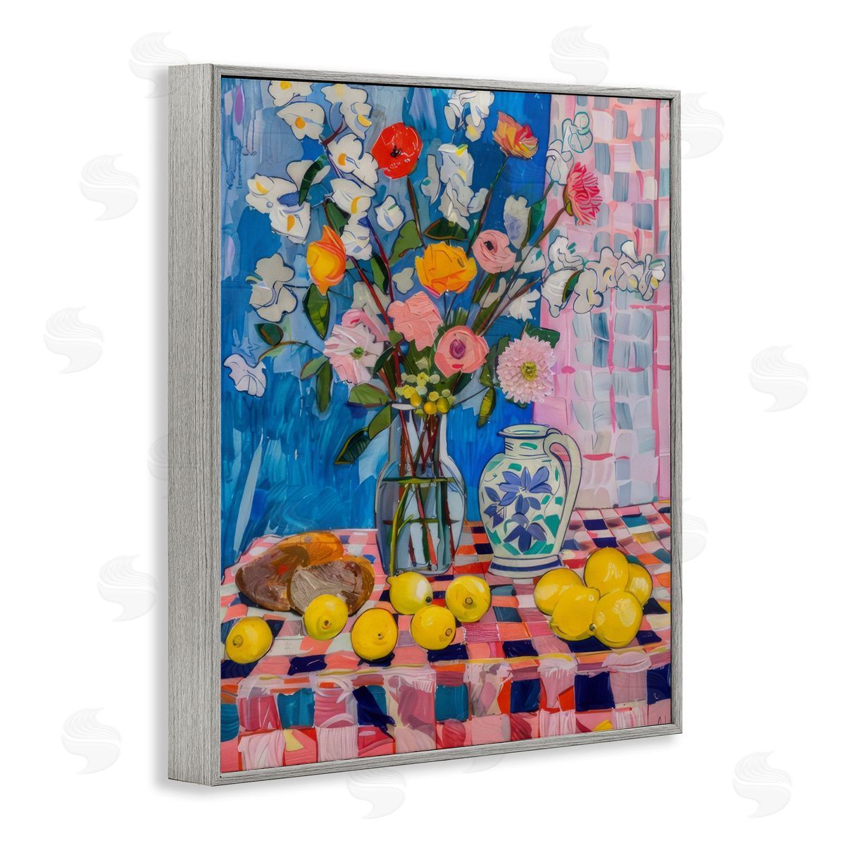 Florals & Lemons Whimsy Grey Frame Print Wall Art, Home Decor by LSR Design Studio
