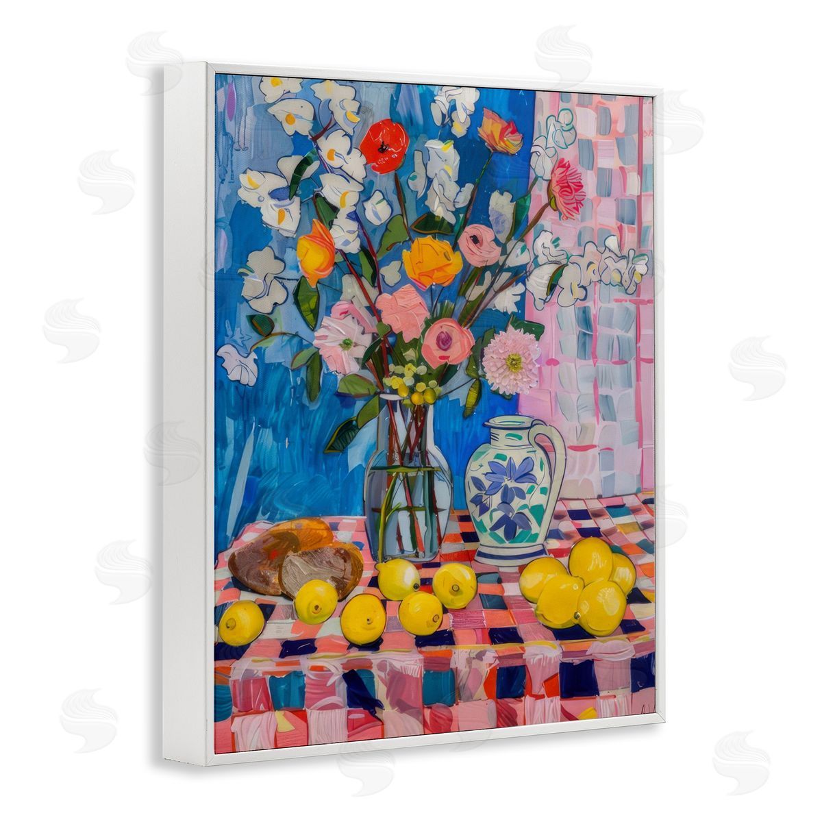 Florals & Lemons Whimsy White Frame Print Wall Art, Home Decor by LSR Design Studio