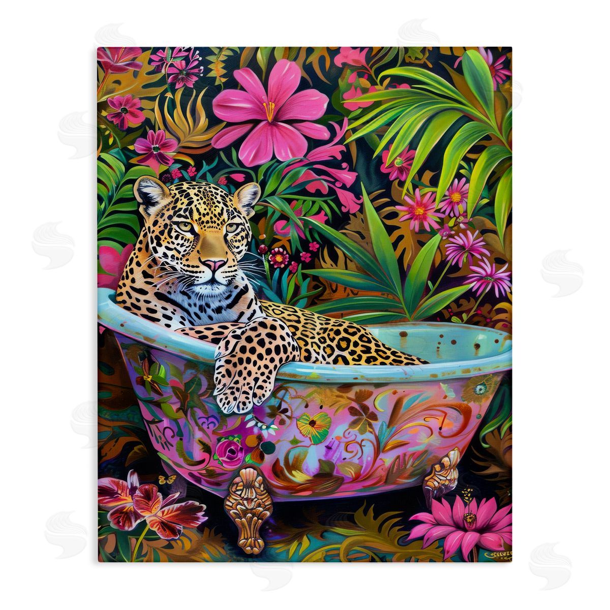 Tropical Rainforest Leopard Tub Canvas Wall Art, Home Decor by LSR Design Studio