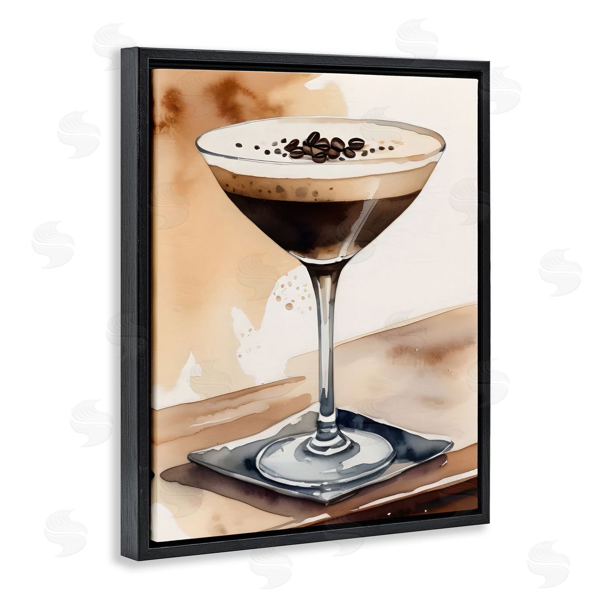 Espresso Martini Watercolor Black Floating Frame Canvas Wall Art, Home Decor by LSR Design Studio