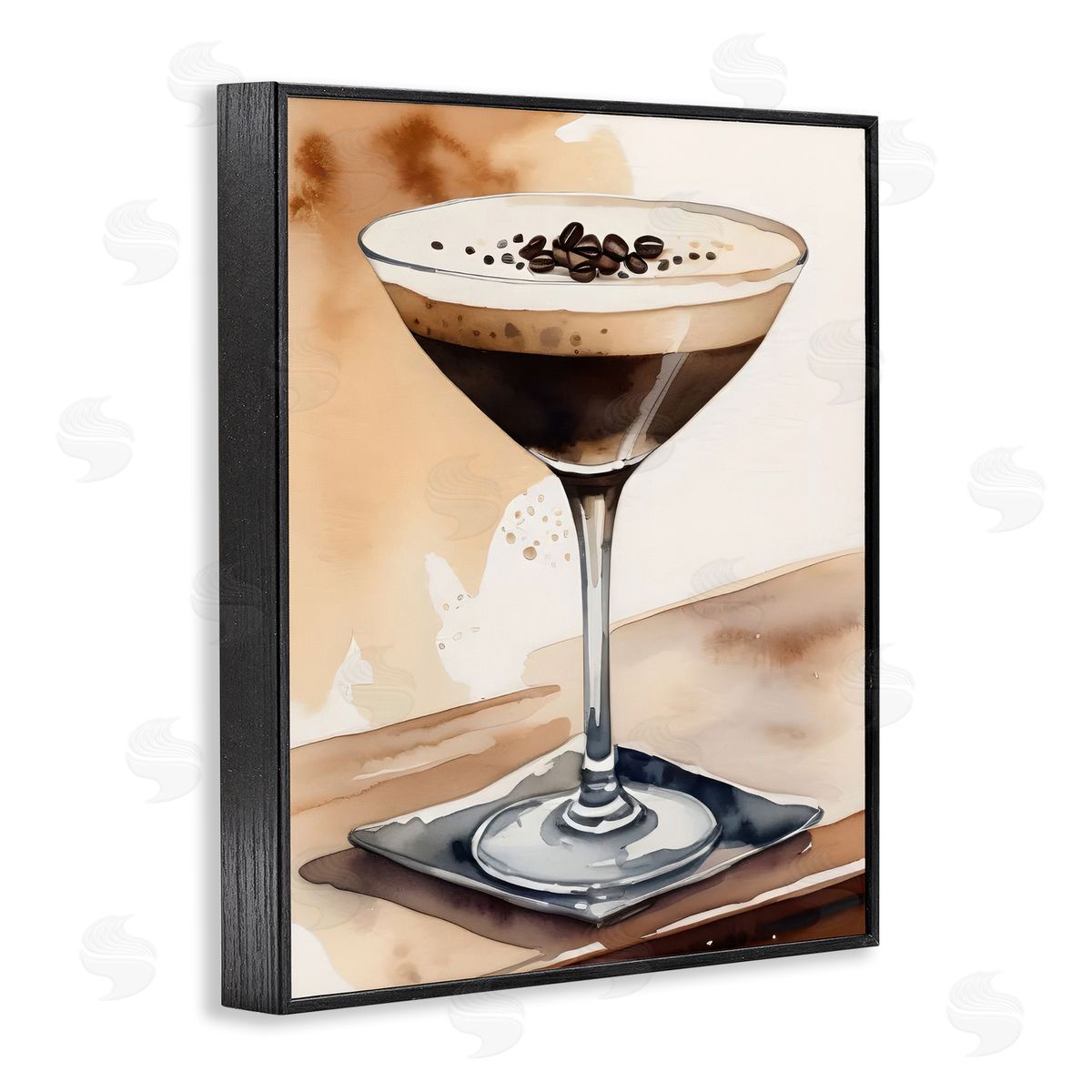 Espresso Martini Watercolor Black Frame Print Wall Art, Home Decor by LSR Design Studio