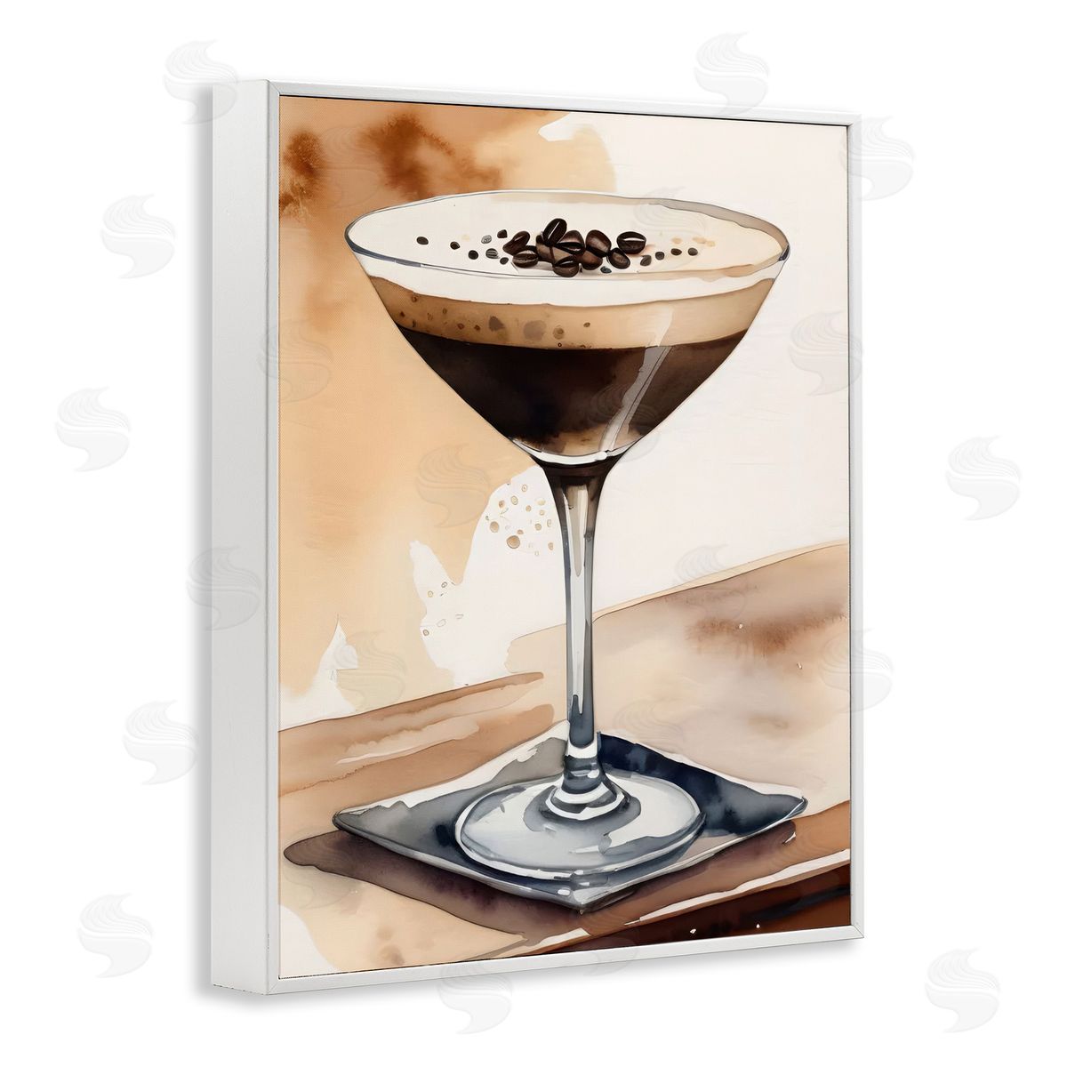 Espresso Martini Watercolor White Frame Print Wall Art, Home Decor by LSR Design Studio
