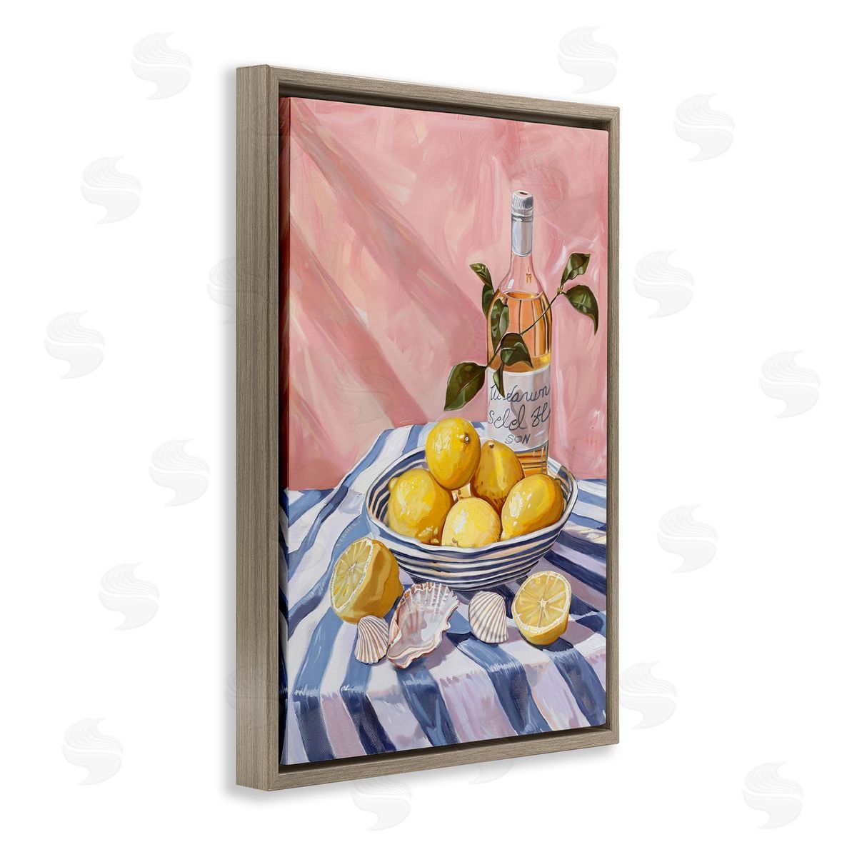 Summer Fruit & Wine Brown Floating Frame Canvas Wall Art, Home Decor by LSR Design Studio