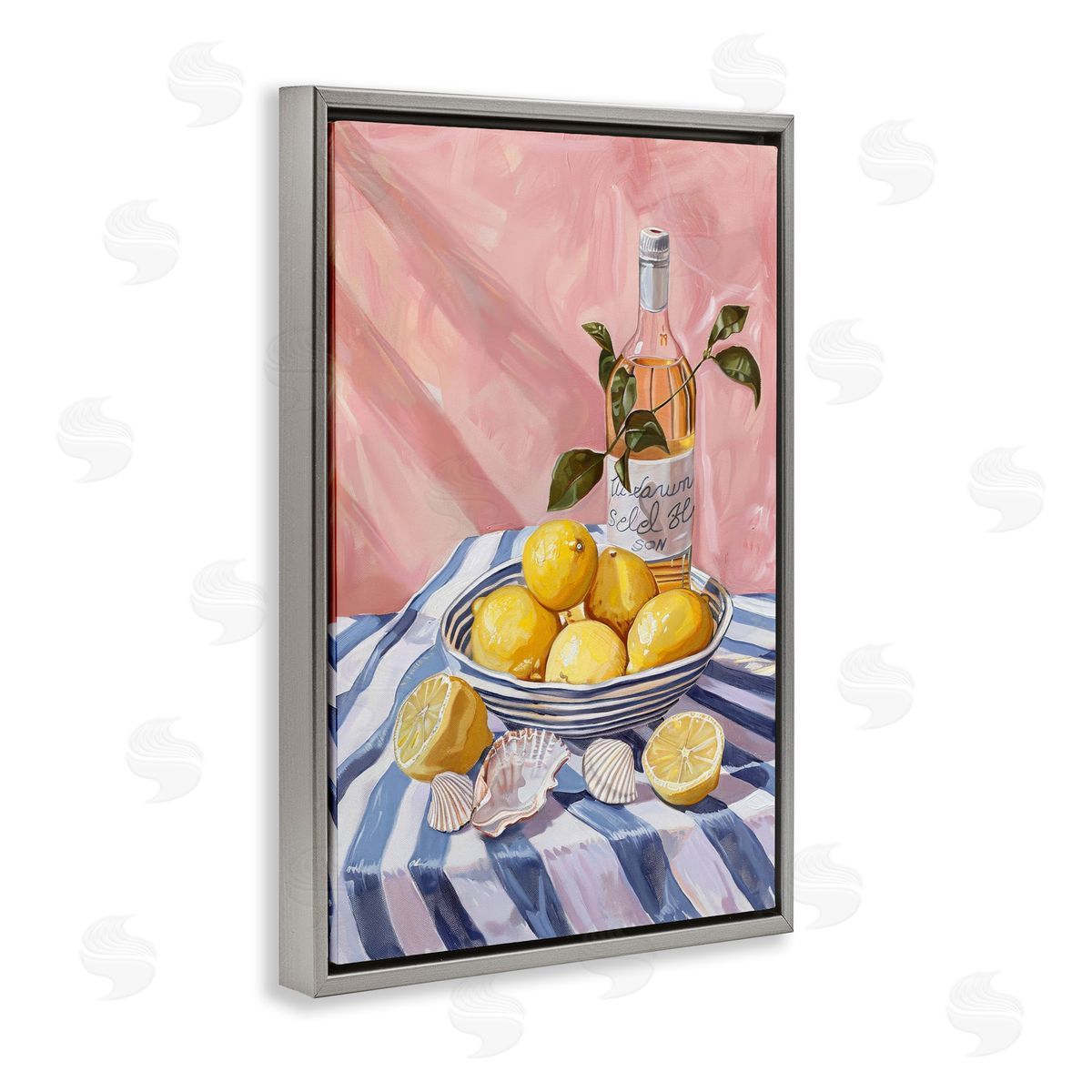 Summer Fruit & Wine Grey Floating Frame Canvas Wall Art, Home Decor by LSR Design Studio